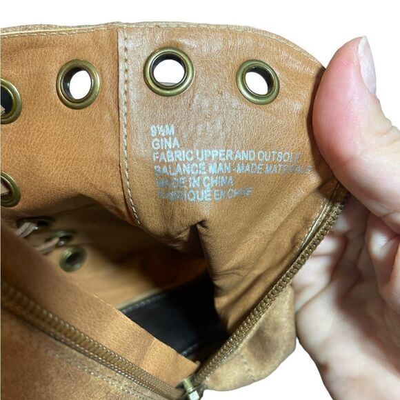 93 Vintage Womens Open Toe Ankle Boots Lace Up Tan Side Zip Vegan 9.5 - Picture 9 of 16